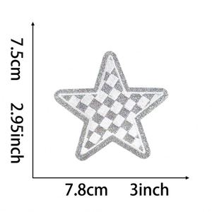Iron on Glitter Edge Embroidery Checker Pattern <b>Star</b> Leopard Print <b>Lighting</b> Patch for Hat Hoodies Decoration - Product Image 6