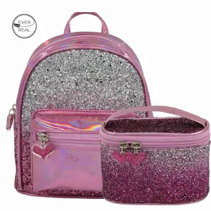 Everreal Groothandel Populaire Kwaliteit Meisjes Kids Glitter Pailletten Rugzak 2Pcs Schooltas Set Met Lunch Tas