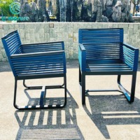 Ensemble de mobilier d'extérieur bleu, ensemble de salle à manger moderne en corde tressée, chaise de loisirs d'extérieur en aluminium avec ensemble de table