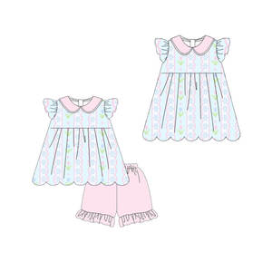 Conjunto de Ropa para Niñas, Estilo Casual, Primavera-Otoño, Algodón y Spandex, Estampado Floral, Pantalones Cortos, Vestido con Borde Festoneado - Product Image 4