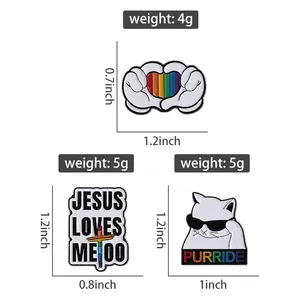 Broches en émail créatives LGBT Fierté, motif Cœur de chat et geste, avec la citation '<span class=keywords><strong>Jesus</strong></span> Love <span class=keywords><strong>Me</strong></span> Too', badges pour sac à dos et revers, bijoux amusants, cadeau pour amis - Product Image 2