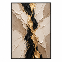 Peinture à l'huile abstraite texturée 3D Or Noir sur toile, Art mural de luxe beige pour la décoration intérieure d'hôtels, villas et salons