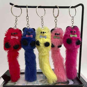 Fourrure de vison Pom Pom Ball mignon <span class=keywords><strong>ours</strong></span> raton laveur porte-clés breloques moelleux arc longue queue renard porte-clés jouets en peluche sacs breloque voiture porte-clés - Product Image 1