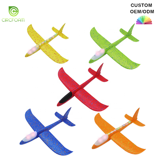 Circfoam 22cm Flying Plane Model Outdoor Sports LED Light up Toys Airplane Hand Throwing Plane Foam Glider Airplane for Children