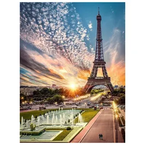 La pintura de diamante 5d más vendida, artesanía, decoración interior del hogar de la Torre Eiffel en París bajo el sol poniente