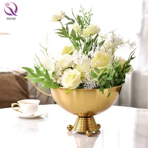 luxury home decor modern European table planter Gold metal with flowers bowl vase for dinning table decor wedding home decor