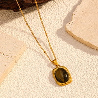 Collier pour femme en acier inoxydable avec pendentif œil de tigre, chaîne en bambou sportive, couleur or, luxe léger, inaltérable, chaîne de pull, modèle international