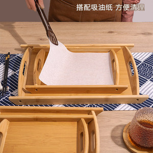 Bandejas de servir de bambú con asas, bandeja rectangular para alimentos para uso doméstico y comercial - Product Image 4
