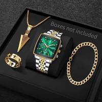 Set Jam Tangan Kasual Modis Pria Terbaru, dengan Gelang. Set Cincin dan Kalung, Jam Tangan Pria Stainless Steel