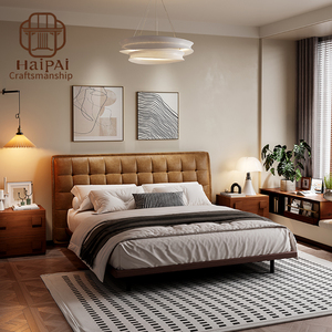 कारखाने थोक नवीनतम आधुनिक बेडरूम फर्नीचर नरम रानी आकार डबल चमड़े के बिस्तर के लिए हेडबोर्ड के साथ लकड़ी के बिस्तर - Product Image 5