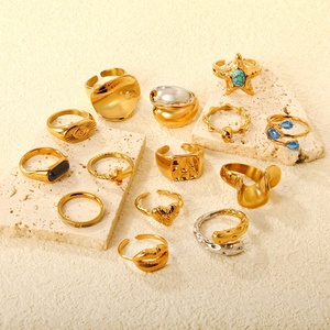 Anillos Abiertos Gruesos de Acero Inoxidable con Baño de Oro de 18K, Geométricos, Ajustables, Estilo Vintage para Mujer, Ideales para Boda y Compromiso, Venta al por Mayor - Product Image 1