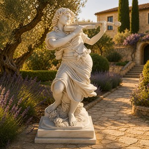 Estatua de Violinista Tallada a Mano <span class=keywords><strong>en</strong></span> Mármol Blanco, Obra Maestra Neoclásica Duradera para Interiores de Lujo <span class=keywords><strong>en</strong></span> Salas de Estar e Iglesias - Product Image 3