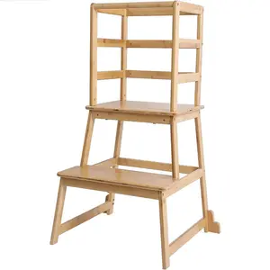 Bamboo Kid Step Stool Learning Tower Kitchen Step Stool Living Room Furniture Home Stool Baby Chair Ottoman Modern Natural