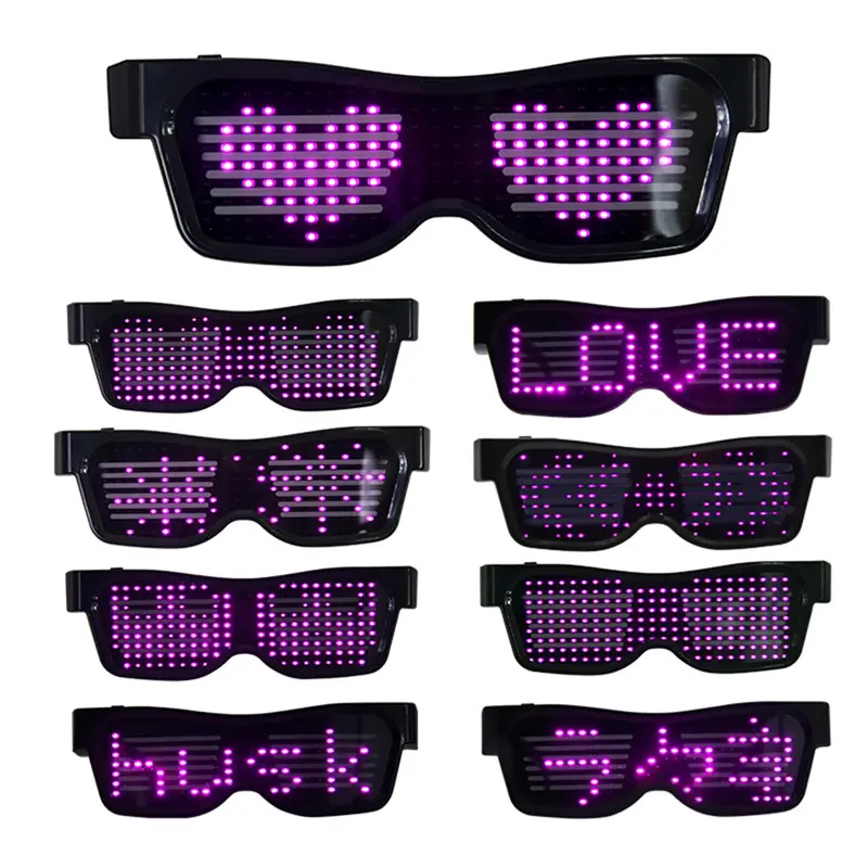 Vente en gros de lunettes de soleil de fête LED flash Lunettes d'application lumineuses à écran d'affichage programmable intelligent