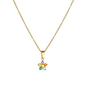 Gold Plated Flower Pendant Necklace With Diamond Pave Setting For Women Daily Wear Gift Jewelry - Product Image 5