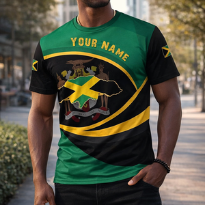 T-shirt décontracté en polyester pour homme à manches courtes, style drapeau et carte de la Jamaïque 2026, à rayures diagonales multiples, idéal pour l'été - Product Image 1