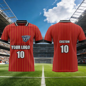 Op maat gemaakte OEM ODM rood-groene sportkledingset, vintage gestreepte afwerking, voetbaltenues, volledig sublimatie bedrukt, fanversie - Product Image 2