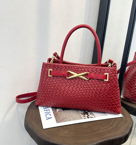 Bolso de mano retro de moda para mujer, bolso tejido de cuero PU, bolso bandolera de lujo para mujer, bolso tote. - Product Image 6