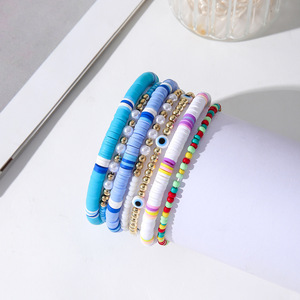 Bohemian Style <b>Beaded</b> <b>Bracelet</b> Set Imitation Pearl Polymer Clay Elastic Women's Jewelry Gift Yiwu Origin - Product Image 1