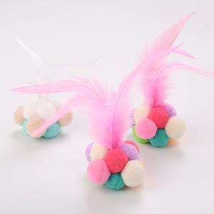 Handmade Eco-Friendly Colorful Polyester & Feather Elastic Bell Ball <b>Interactive</b> <b>Cat</b> <b>Toy</b> for Movement Play - Product Image 2