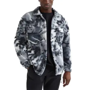 Custom Spring Autumn Fashion Designs Soft Relaxed Fit Tie Dye faux Shearling Men's Overshirt Jacket