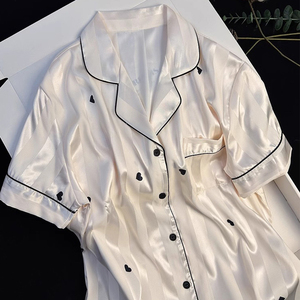 Mùa Xuân Và Mùa Hè Mô Phỏng Lụa Sọc In Ấn Đơn Giản Của Phụ Nữ Đồ Ngủ Cảm Giác Mát Mẻ Tình Yêu Ngắn Tay Áo Loungewear - Product Image 5