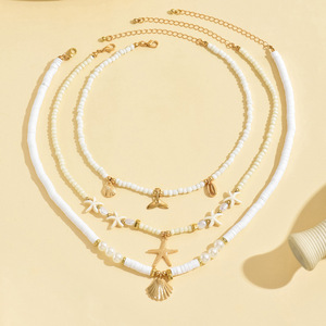 European and American cross-border Bohemian style starfish tail beaded necklace and <b>bracelet</b> <b>set</b>, fashionable imitation pearl - Product Image 2