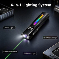 Schlanke Flache EDC-Taschenlampe mit 3 Schaltern, Digitalanzeige, Wiederaufladbar, Magnetclip, UV-Grün-Laser, RGB-Leuchte für Reparaturen, Camping und Notfälle