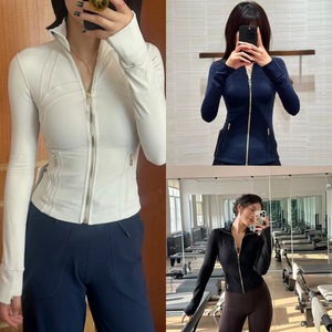 Veste <span class=keywords><strong>de</strong></span> sport sans couture en nylon et élasthanne à séchage rapide <span class=keywords><strong>pour</strong></span> <span class=keywords><strong>femme</strong></span>, col montant, fermeture éclair dorée, idéale <span class=keywords><strong>pour</strong></span> l'entraînement et le yoga - Product Image 2
