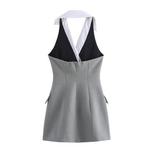 Colore <span class=keywords><strong>grigio</strong></span> colletto rovesciato <span class=keywords><strong>doppiopetto</strong></span> Casual alla moda Mini <span class=keywords><strong>abito</strong></span> da donna - Product Image 2