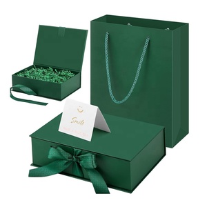 custom logo Green kraft Weddings Christmas foldable Packaging Magnetic Gift Box for present luxury with Ribbon and Paper Bags