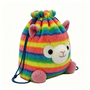 Bolsa de felpa de alpaca con cordón, Bolsa de felpa arcoíris, Bolsa con cordón con forma de animal, Bolsa de felpa suave con cordón - Product Image 1