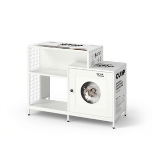 Maisonnette blanche pour chat d'intérieur avec cloison, grande litière dissimulée pour salle de bain, 100L, en plastique, fonctionnement manuel - Product Image 1