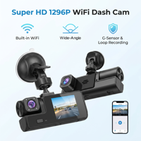 Caméra embarquée Wi-Fi 3 canaux 1080P à prix avantageux avec écran IPS de 2 pouces, 170° °   Vision large, vision nocturne améliorée, suivi GPS