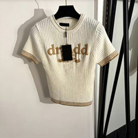 2026 Hot-Selling Nieuwe Stijl Glanzende Jacquard Logo Letter Korte Mouw Gebreide Shirt Designer Slim T-Shirt Groothandel