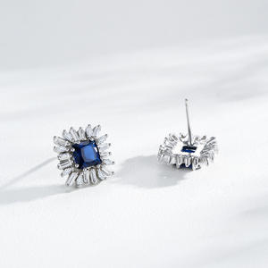 Customizable copper version Vintage S925 Sterling <b>Silver</b> Square-Cut Vintage Blue Zirconia Square <b>Stud</b> <b>Earrings</b> <b>for</b> <b>Women</b> - Product Image 4