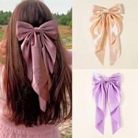 Barrettes personnalisées à nœud papillon en soie à longue queue, grandes barrettes à nœud, pinces à cheveux à nœud uni, barrettes à ressort à nœud noué