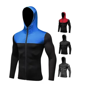 Mode hommes solide printemps plaine zippé sweats à capuche gym formation coupe-vent manteau sport course veste