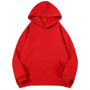 เสื้อฮู้ดโอเวอร์ไซส์ผู้ชาย สีแดงล้วน ผ้าฝ้ายถัก สวมใส่สบาย แขนยาว มีกระเป๋า เหมาะสำหรับฤดูใบไม้ร่วง ปี 2027 - Product Image 1