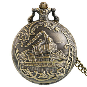 Retro bronz Fob zinciri saat lokomotif tren kolye kolye kuvars Steampunk cep saati erkekler için - Product Image 6