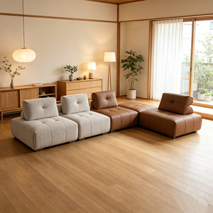 Sofá Seccional Cuadrado de Cuero Genuino Moderno, Diseño Atemporal, Fácil de Combinar con el Interior de una Villa - Product Image 4