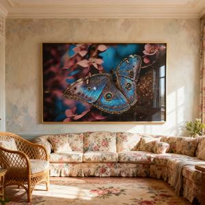 Peinture LED personnalisée en porcelaine cristalline avec impression HD, motif papillons et plantes, pour décoration intérieure, mur de fond de restaurant, en promotion - Product Image 6