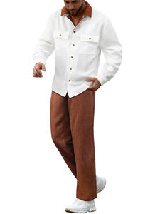 Costume classique pour <span class=keywords><strong>homme</strong></span> en 2 pièces, veste blanche à manches longues et <span class=keywords><strong>pantalon</strong></span> & T-shirt, chemise de style ethnique respirante pour vêtements décontractés de printemps - Product Image 1