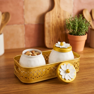 Ensemble de pots de conservation alimentaire en métal avec couvercle Daisy, récipients hermétiques pour la cuisine, forme ronde, design artisanal - Product Image 4