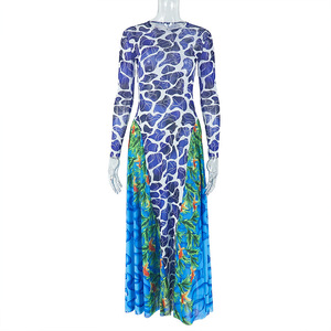 Robes longues à manches longues à col haut légèrement transparentes, à imprimé floral, personnalisées pour femmes, tendance - Product Image 6