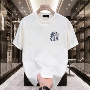 T-shirt en coton à manches courtes pour homme Apee, coupe classique, col rond, imprimé lettres, style décontracté, blanc, noir - Product Image 3