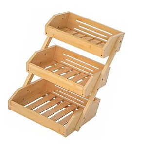 Bamboo Wood Three Layer Storage Rack Stackable <b>Kitchen</b> Countertop Vegetable Drainer Fruit Bread Organizer Rectangle Shape - Product Image 4