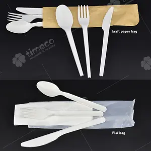 Cá nhân đóng gói 100% compostable cpla dao muỗng nĩa thiết lập dao kéo dùng một lần PLA cpla phân hủy sinh học dao kéo với khăn ăn