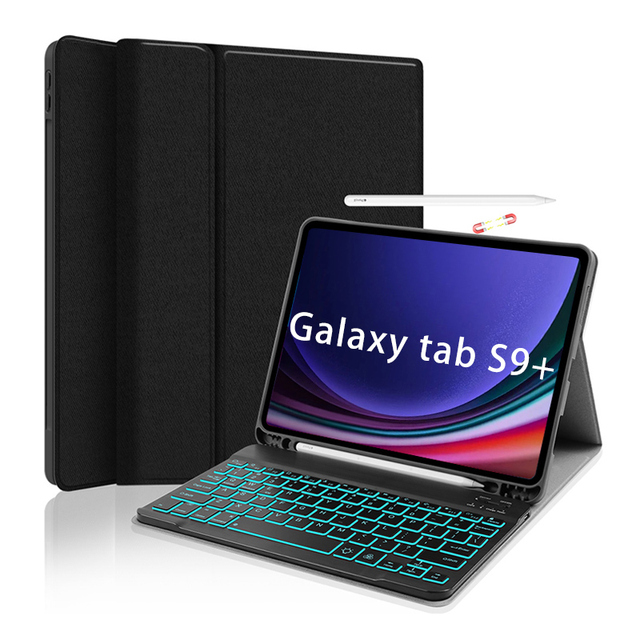 Low Cost Wholesale Keyboard Cases for Samsung Galaxy Tab S9+ 12.4 Inch with 7 Color RGB Backlighting and Wireless Connectivity