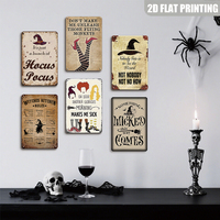 Letreros de metal con reglas de cocina de brujas, arte de pared retro con sombrero de bruja para Halloween
